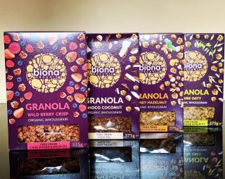 Biona Granola have a new improve recipe (that’s now palm oil free). Granola is crunchy, moreish and 